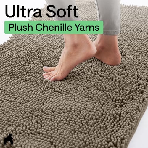 Image of Gorilla Grip Original Indoor Durable Chenille Doormat, 48x30, Absorbent Washable Inside Mats, Low-Profile Rug Doormats for Entry, Mud Room Mat, Back Door, High Traffic Areas, Cappuccino