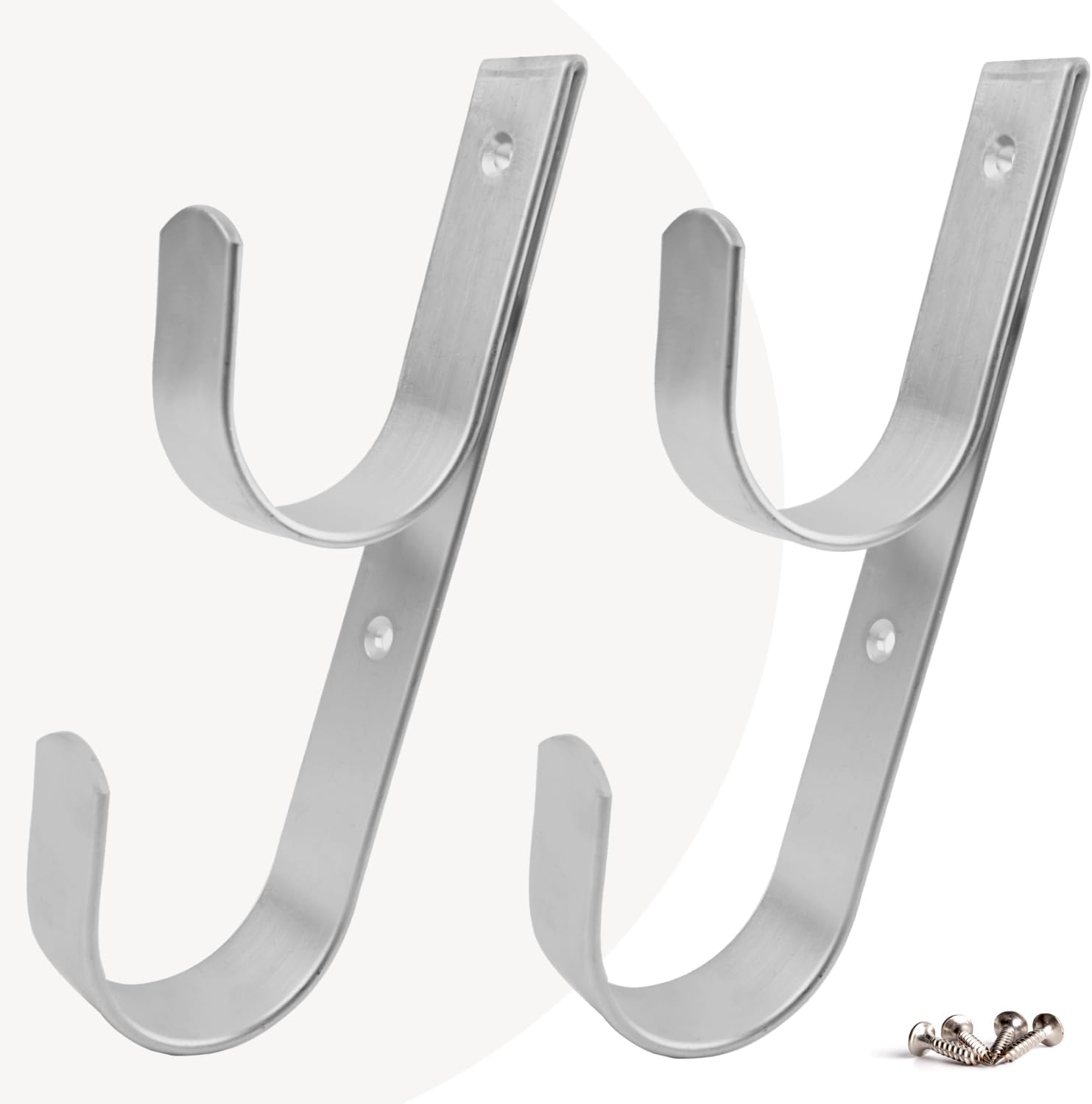 2 PCS Set Wide Pool Pole Hangers Heavy Duty Silver Aluminium Holder Hooks with Screws Perfect Hook Holders for Telescopic Poles,Skimmers,Nets Brushes,Vacuum Hose Etc image 4