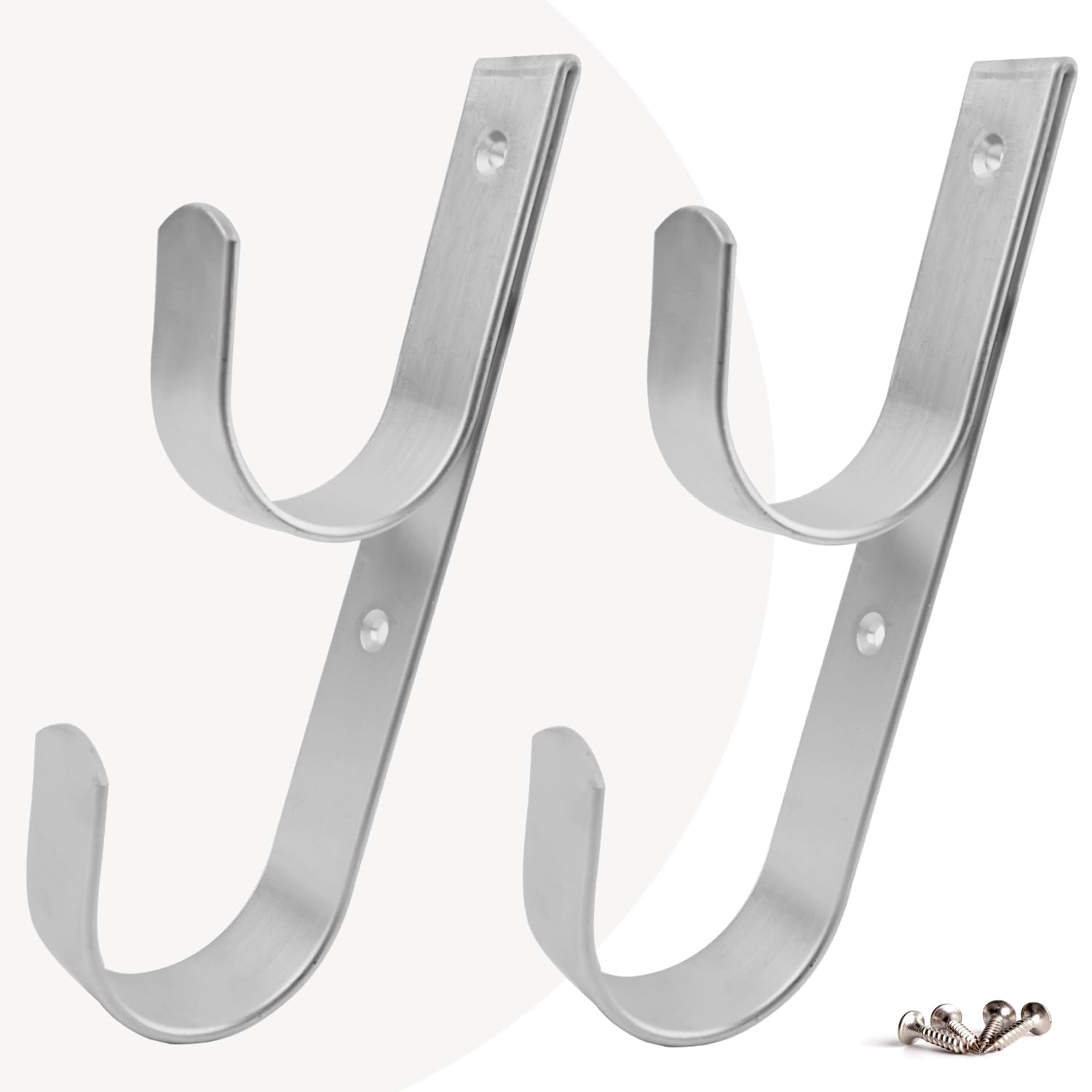 Lot de 2 crochets de fixation larges en aluminium argenté robuste avec vis pour piscine, bâtons télescopiques, écumoires, brosses, tuyaux d'aspiration, matériel de jardin, etc