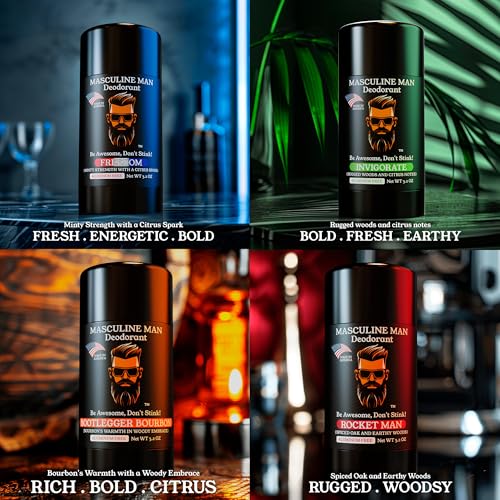 Image of Deodorant for Men - Aluminum Free Mens Deodorant - Natural Deodorants - Sweat Protection for Underarm - Stain-Free Stick Deodorants - Made in USA, 3.2oz (Pack of 4, The Box)