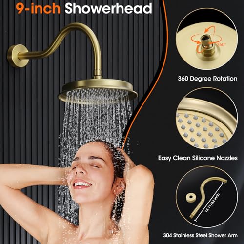 Image of Rainfall Shower System Shower Faucet Set, Luxury, Antique, Light Gold