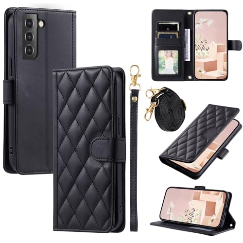 Furiet Wallet Case for Samsung Galaxy S22 Plus S22+ 5G with Wrist Strap, Shoulder Strap, Multiple Card Slots Folio Purse, PU Leather Stand Phone Cover for S22+5G S22plus 22S + S 22 22+ Women Men Black