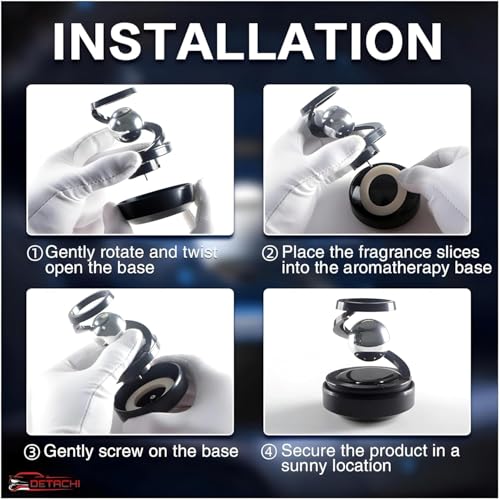 Image of DETACHI Solar Powered Car Air Diffuser-Refillable Rotating Dashboard Air Perfume Purifier for Cars, Aromatherapy Decor, Autorotation Accessories for Car Interior, Levitating Fragrance Diffuser-Black