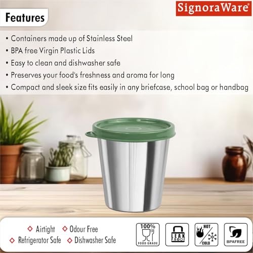 Image of SignoraWare Bitsy Stainless Steel Container /Tumbler | Airtight & Leakproof | Compact, Durable & Stylish Storage | Ideal for School, Office & Outdoor Use (225ml | Egreen)