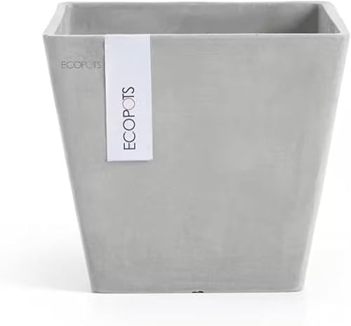 Ecopots Rotterdam - Macetero cuadrado moderno de plástico reciclado para interiores y exteriores, color blanco y gris, 8 pulgadas