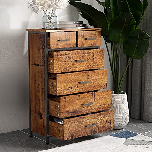 6 Drawer Wood Dresser, Storage Tower Clothes Dresser Organizer, Sturdy Steel Frame, Storage Dresser for Bedroom (Accent)