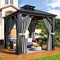 Besteagle 8’ x 8’ Hardtop Gazebo, Heavy Duty Aluminum Frame Outdoor Gazebo with Double Galvanized Steel Roof, Curtains & Netting Included, All-Weather Metal Gazebo for Patio, Lawn, Backyard
