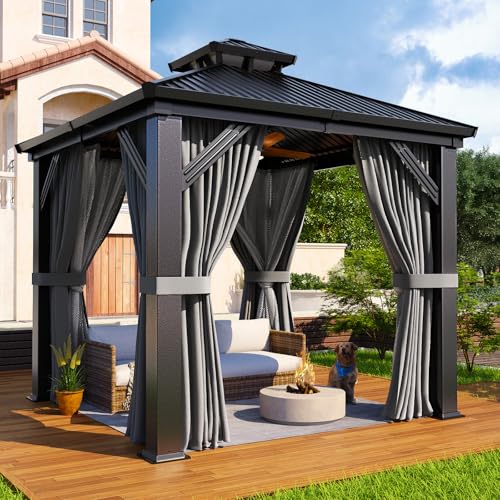 Besteagle 8’ x 8’ Hardtop Gazebo, Heavy Duty Aluminum Frame
