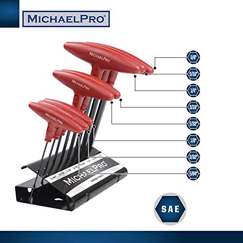 Michaelpro Mp001043 8-Piece T-Handle Ball End Allen Wrench Set, Hex Keys Set With Convenient Storage Stand (Sae, Red) #TOP1