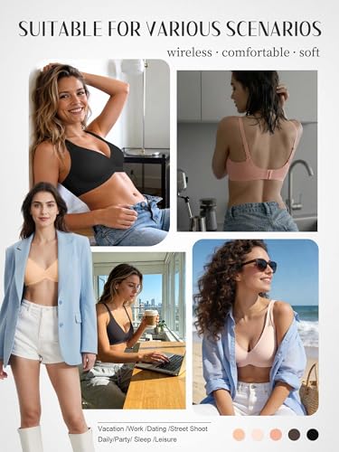 Seamless Wireless Bras for Women - S-2XL Jelly Deep V Padded Bralette with Support - Comfortable T-Shirt Bra No Underwire Skin L — view 6