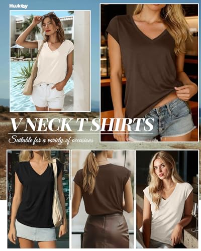 Image of Huukeay 3 Pack Women's V Neck Cap Sleeve T Shirts