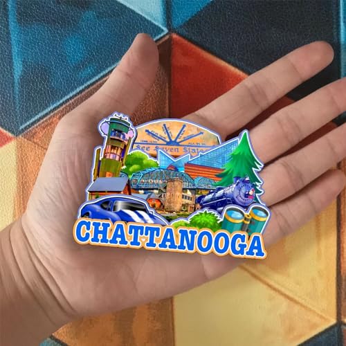 Imán decorativo redondo Chattanooga de madera para refrigerador miniatura 4