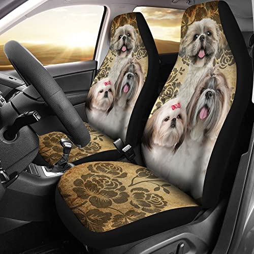Couvre siège auto vintage Shih Tzu imprimé 3D lavable pour SUV et berline