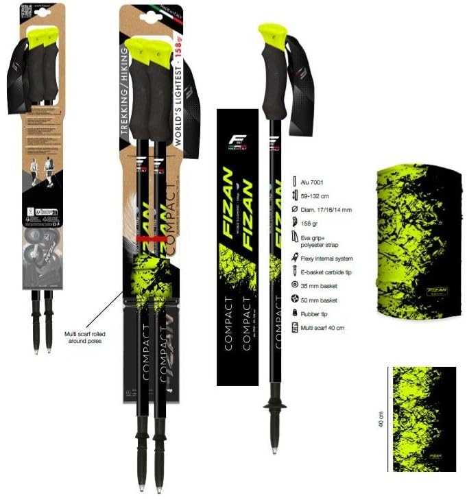 Fizan Compact Combi – Limited Edition – Trekking / Hiking Pole for Men and Women, Telescopic, Aluminum, Free functional scarf included, The world lightest pole 158g