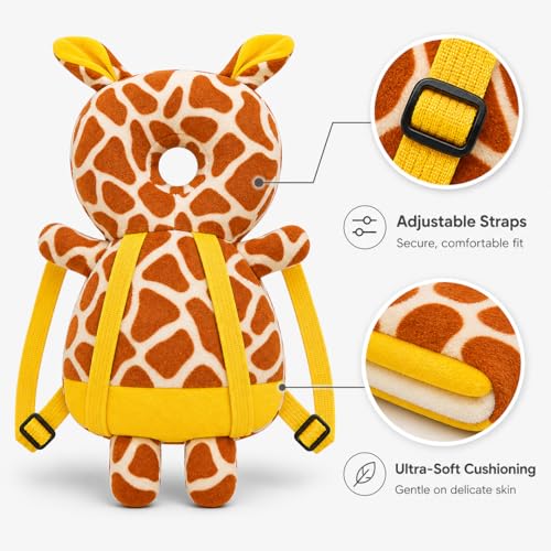 Image of GLUN Baby Head Protector Backpack, Pack of 1 Cute Giraffe Soft Cushioning, Adjustable Shoulder Belt, Head Protection Back for 6-18 Month Toddler Kids