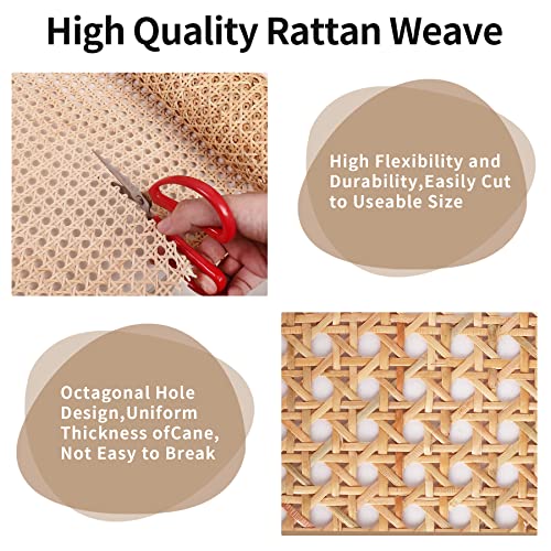 24" Width Natural Cane Webbing 5Feet, Rattan Webbing Roll For Caning Projects, Woven Open Mesh Cane For Furniture, Chair, Cabinet, Ceiling, Bed #TOP2