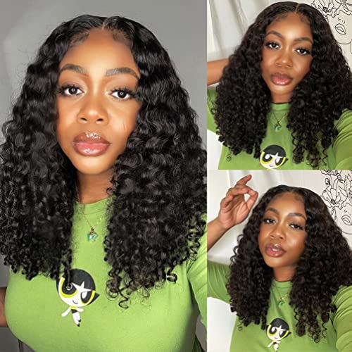 Beafay Hair Transparent Lace Front Wigs Human Hair Wigs For Black Women T Shape Water Wave Lace Front Bob Wigs Human Hair Middle Part Deep Curly wig 150 Density Pre Plucked With Baby Hair 10 Inch