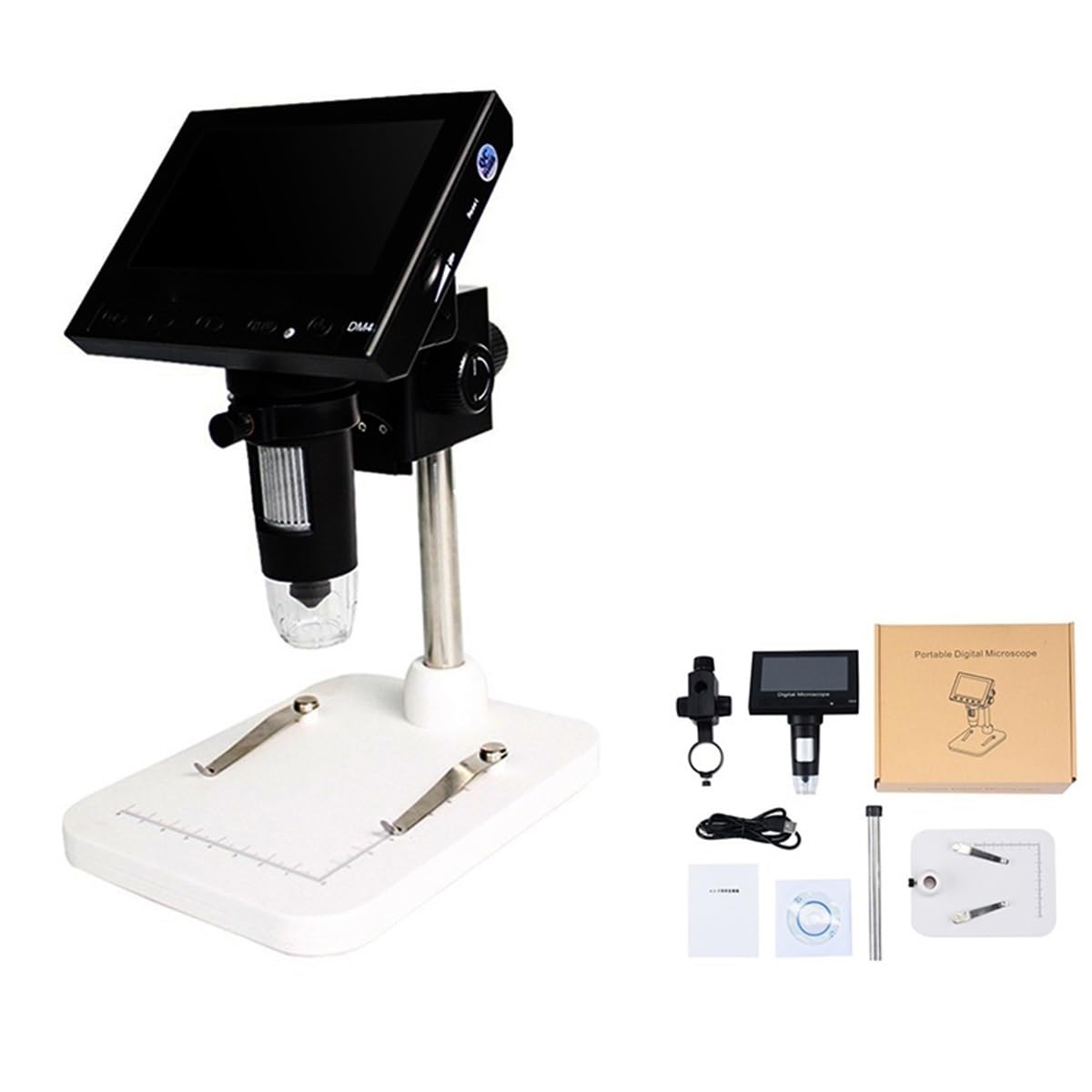 Digitales USB-Mikroskop Mit 8 LEDs, 12 Mp, 1080P-Auflösung, 7-Zoll-LCD-Bildschirm, 10- Bis 1200-Fache Vergrößerung, Dm4-Adapter Und Kunststoff-Stativ