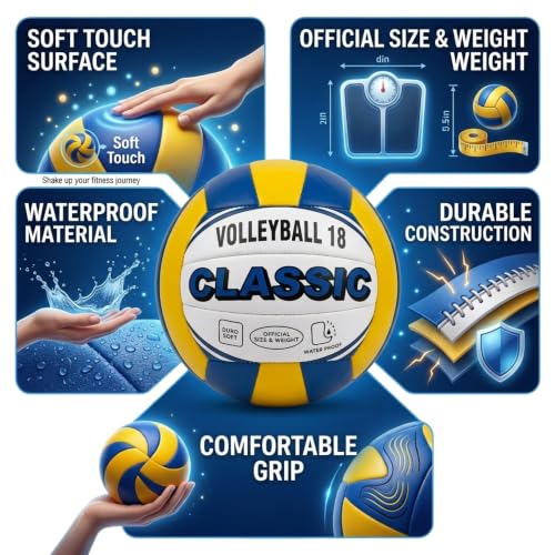 Image of Official Size 5 Volleyball for Indoor & Outdoor Play | Soft Touch PU Ball | Waterproof Training & Match Ball | Durable Sports Equipment for Kids, Teens & Adults
