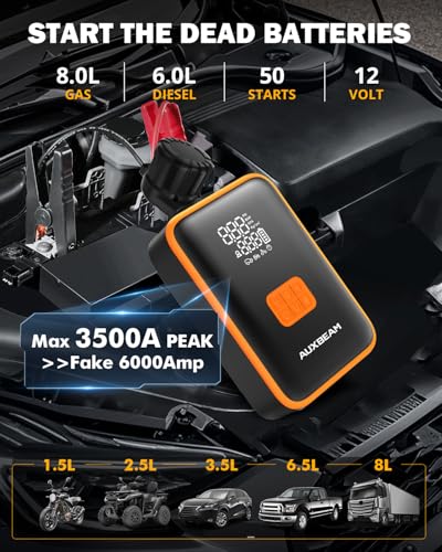 Auxbeam-Jump-Starter-with-Air-Compressor-3500A-Jumper-Box-for-Car-Battery-Portable-8-Gas40L-Diesel-with-150PSI-Cordless-Auto-Shutoff-Tire-Inflator-12V-Battery-Jump-Pack-for-Compact-Vehicle