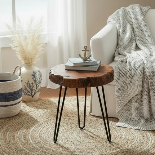 WELLAND Unique Shape Date Tree End Table Live Edge Side Table Plant Stand for Living Room Bedroom Home Office Patio 13" W x 12" D x 16" H