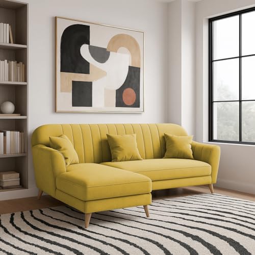 Image of Atticus LHS 4 Seater L Shape Sofa Set for Living Room (Yellow Fabric) Premium Fabric Sofa Set
