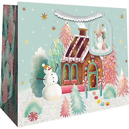 Jillson Roberts Medium Christmas Gift Bags with Holographic & Glitter Accents Gingerbread (12 Count)