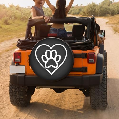 Image of Delerain Spare Tire Cover Heart with Paw Print Wheel Covers Sun Protection Waterproof for Truck RV Trailer SUV and Many Vehicle (14 Inch for Diameter 23 inch-27 inch)