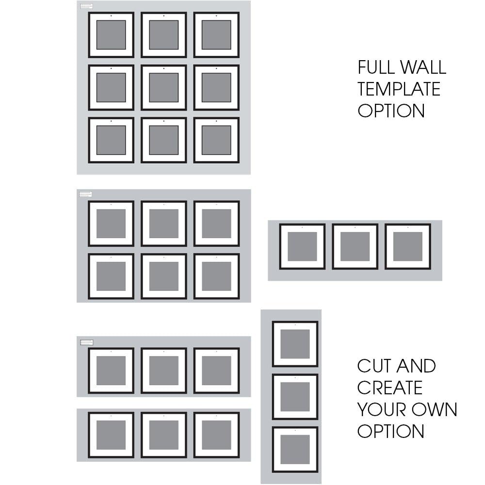 GALLERY PERFECT Perfect Gallery, Wall Kit Square Photos With Hanging Template Picture Frame Set, 12" X 12", 9 Pieces, Black, 14FW1018