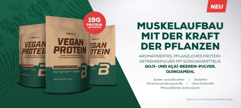 3 x Biotech USA Vegan Protein, 500g Beutel, Vanille-Cookies (3er Pack)