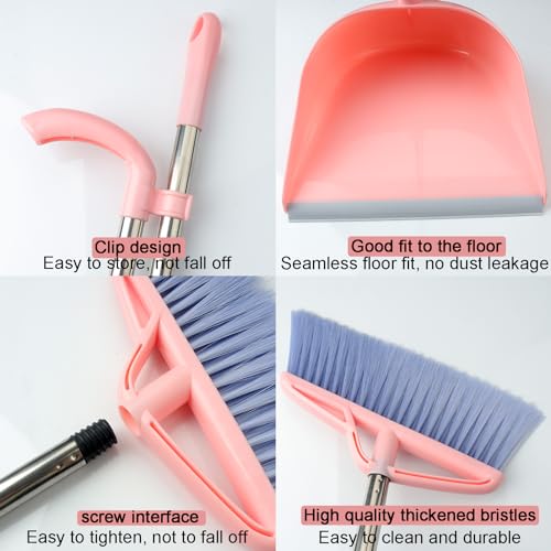Roellgs Besen Kehrschaufel Set Winddicht Vertikal Langstiel Besen Kit Kehrschaufel Kombination Home Cleaning Kehren (Rosa), ro-19-6-19 – Bild 8
