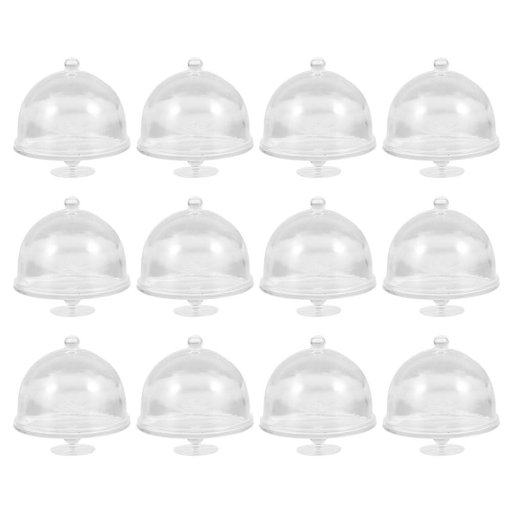 12Pcs Cake Stand with Lid Dollhouse Cupcake Display Plate Dome for Miniature Desserts Ideal for Showcasing Cakes and Treats in Your Collection