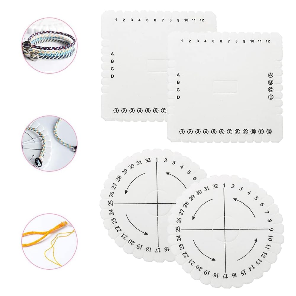 Deyixinup White 4 Pcs Braiding Disk Round And Square Foam Kumihimo Disks Set Versatile Beading Cord Braiding Plate For Craft Lovers Handmade Diy Bracelet Jewelry Knitting Tool