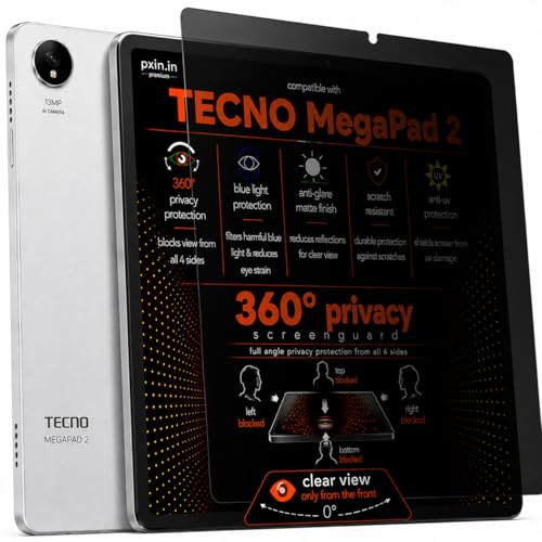 Image of Pxin 360 Pro Privacy Screen guard compatible with Tecno MegaPad 2 | Anti Glare | Anti UV | Anti Blue | Anti Reflection | Privacy Filter | Unbreakable Build