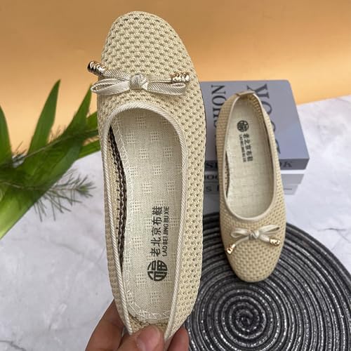 Ballet Flats Shoes for Women Fashionable Mary Jane Flats Bow Round Toe Walking Shoes Comfortable Mesh Breathable Slip-On Loafers2