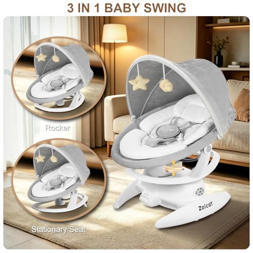 3-in-1 Baby Swing for Infants with Motion Detection, Infant Swing with 5 Speeds & 3 Swing Modes, 12 Lullabies, Electric Swing for Baby, Up to 25 lbs, White - Image 3