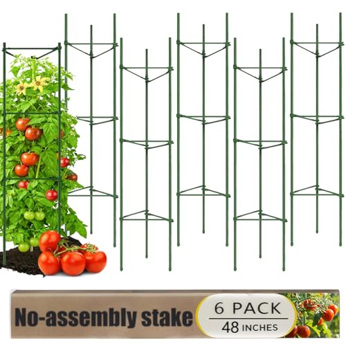 6 Pack Tomato Cage for Garden, 48 Inches Metal Garden Stakes, Plant Support Cages Trellis for Garden...