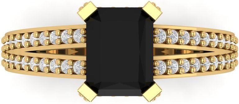 Clara Pucci 2.45 cttw Onyx 14K Yellow Gold Solitaire with Accents Ring for Women - Cocktail Statement Fashion Jewelry Gift (8x6mm, Emerald Cut)
