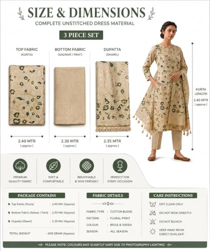 Image of HAIDER ALI Handloom Cotton Silk Screen Print Unstitched Suit Set for Women with Dupatta | Salwar Suit Dress Material for Women & Girls 01