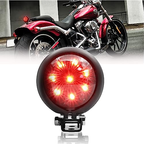 Biqing 1PC 12V Moto Feux Arrière Rouge,Universal Rond 8LED Feu Stop LED Frein Arrière Lampe Feu de Jour pour Street Bike Chopper Bobber Cafe Racer...