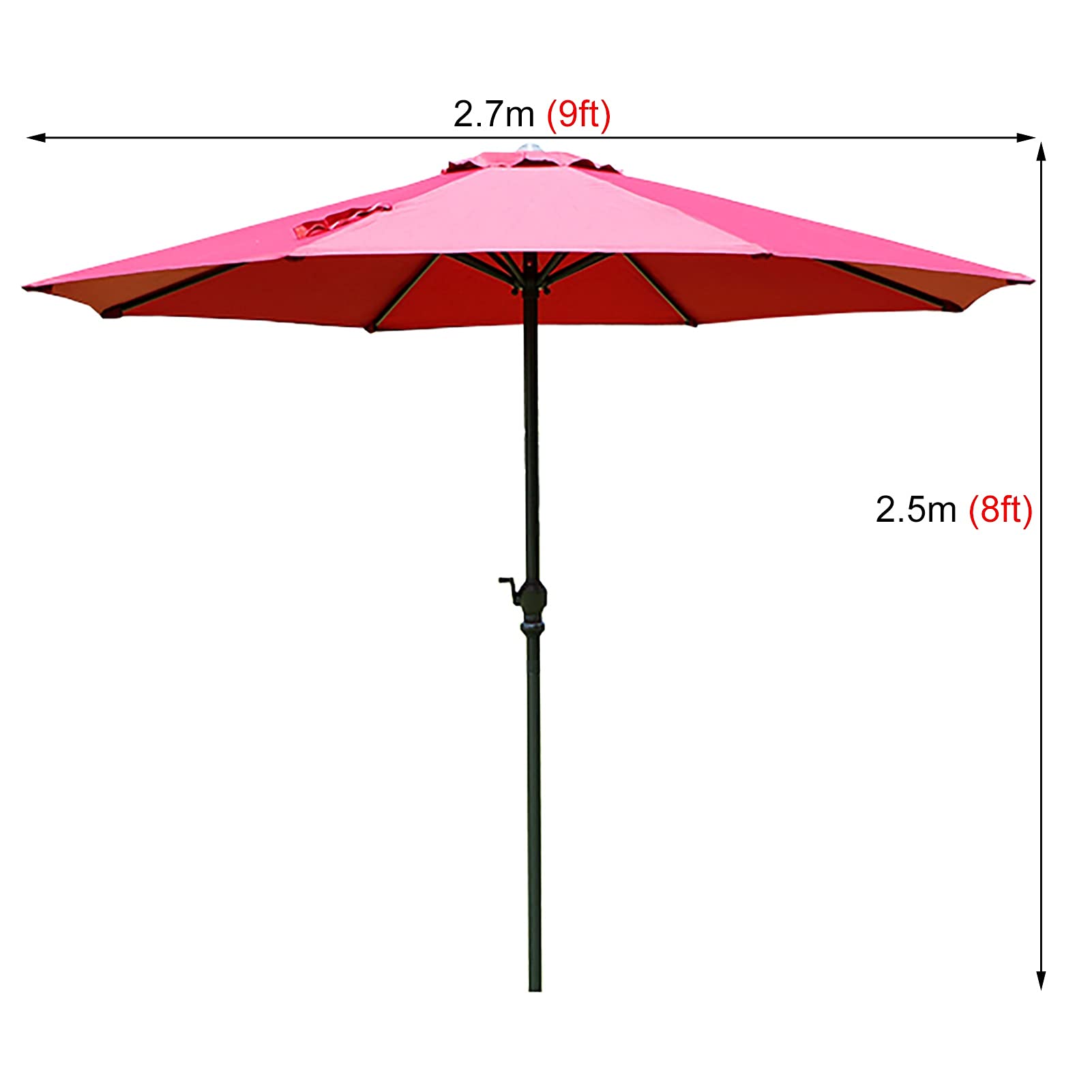 Parasol Ogrodowy 270 Cm Jednokolorowy Parasol Ogrodowy Na Patio, Odporny Na Słońce Balkon Grill Na Plaży Bar Willa Sklepy Parasol Zewnętrzny Parasol, Solidny I Stabilny (Czerwony)