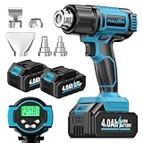 FULLYEA Cordless Heat Gun, 140℉-1004℉ Fast Heating, Hot Air Gun with Digital LCD Display, Portable Heat Guns with 2 * 4.0Ah Batteries & Charger, Handheld Heating Gun Kit for Shrink Tubing, Crafting