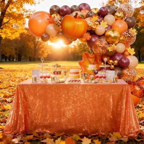 Image of B-COOL Sequin Tablecloth Sparkle Halloween Tablecloths for Round Rectangle Table Bronze Fall Sequence Table Overlays Christmas Parties 90x132 Inch