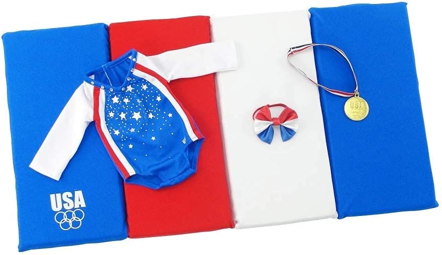 Emily Rose Doll Clothes,18 Inch Gymnastics Sports Outfit for Dolls, Doll Gymnastic Accessories with Medal and Face Stickers, Gymnast Toy Compatible with American Girl Dolls, Designed in USA