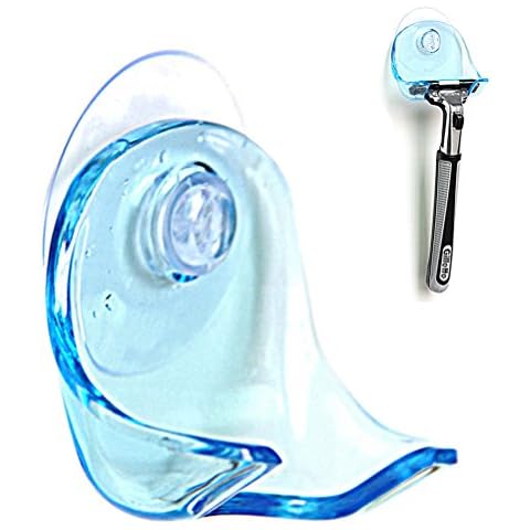 Hugesavings Razor Holder, Transparent Clear Blue Plastic Bathroom Razor Rack Suction Cup Hooks for Kitchen, Bathroom, Shower, Shaver Storage Cover