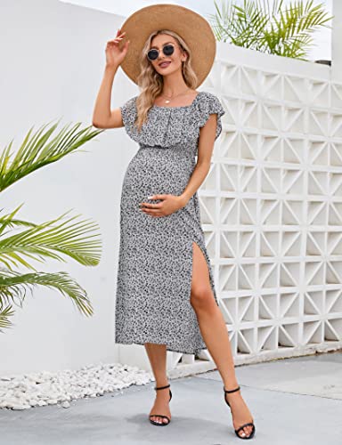 Image of Maternity Dress Women's Off Shoulder Split A Line Casual Maxi Dress Photography Dress for Babyshower