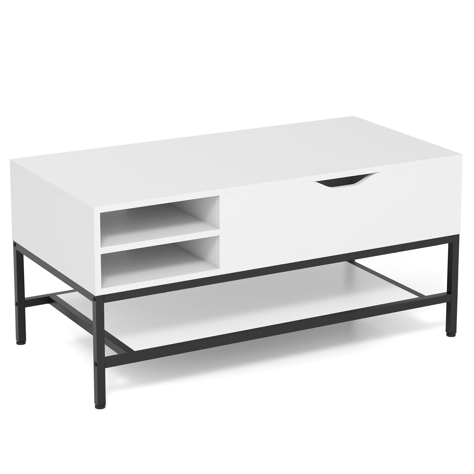 GOPLUS Mesa de Centro Elevable Con Compartimento Oculto y Estante de Almacenamiento Abierto, Moderna Rectangular para Salón Oficina, 100 x 49,5 x 47,5 cm (Blanco)