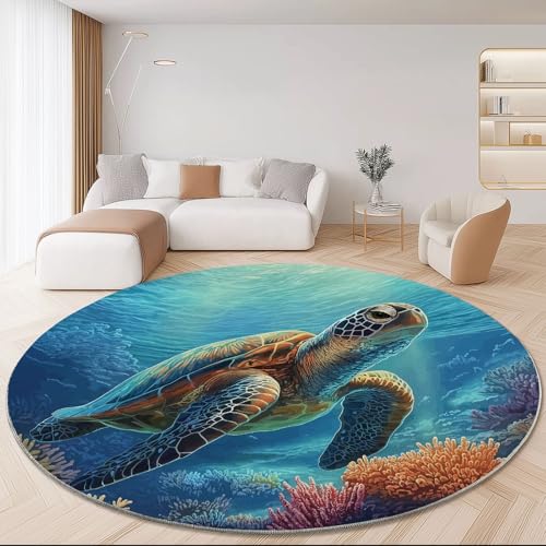 Tapis navigation style rond bleu doux carpette ocean 120cm - 2
