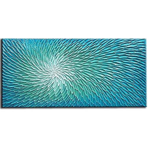 YaSheng Art - 24x48 Inch Large Abstract Art Oil Paintings on Canvas blue-green Gradient color Abstract Artwork Modern Home Decor Canvas Wall Art Contemporary Art Paintings 24x48inch