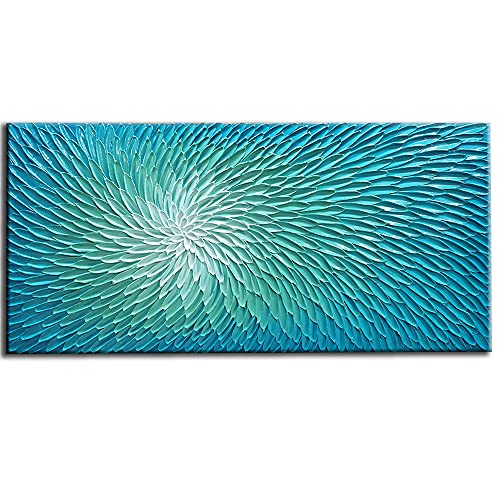 Yasheng Art - 24X48 Inch Large Abstract Art Oil Paintings On Canvas Blue-Green Gradient Color Abstract Artwork Modern Home Decor Canvas Wall Art Contemporary Art Paintings 24X48Inch #TOP23